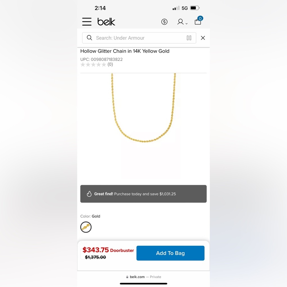 Hollow Glitter Chain in 14K Yellow Gold